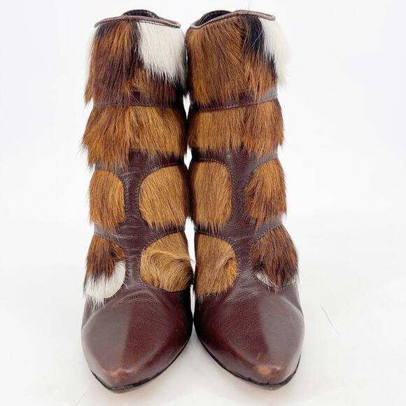Manolo Blahnik Y2K Retro Aziz Cowhide Fur Leather Pointed Toe Heeled Boot IT 37 - Picture 7 of 14